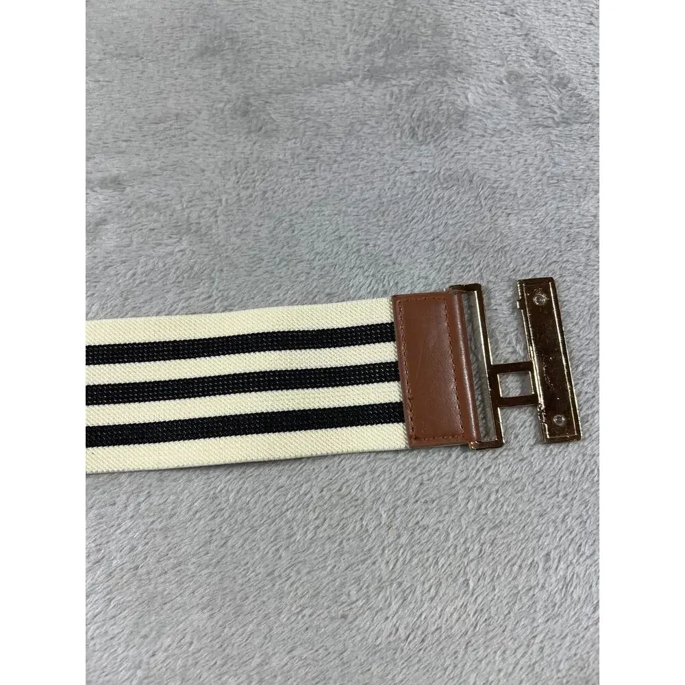 Coastal Stretch Waist Cincher Belt Gold Buckle Striped Small Luxury Wedding